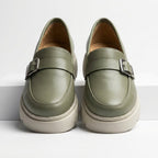 Mocasini dama verde cu catarama, Ionela - 203, din piele naturala - Paul Style