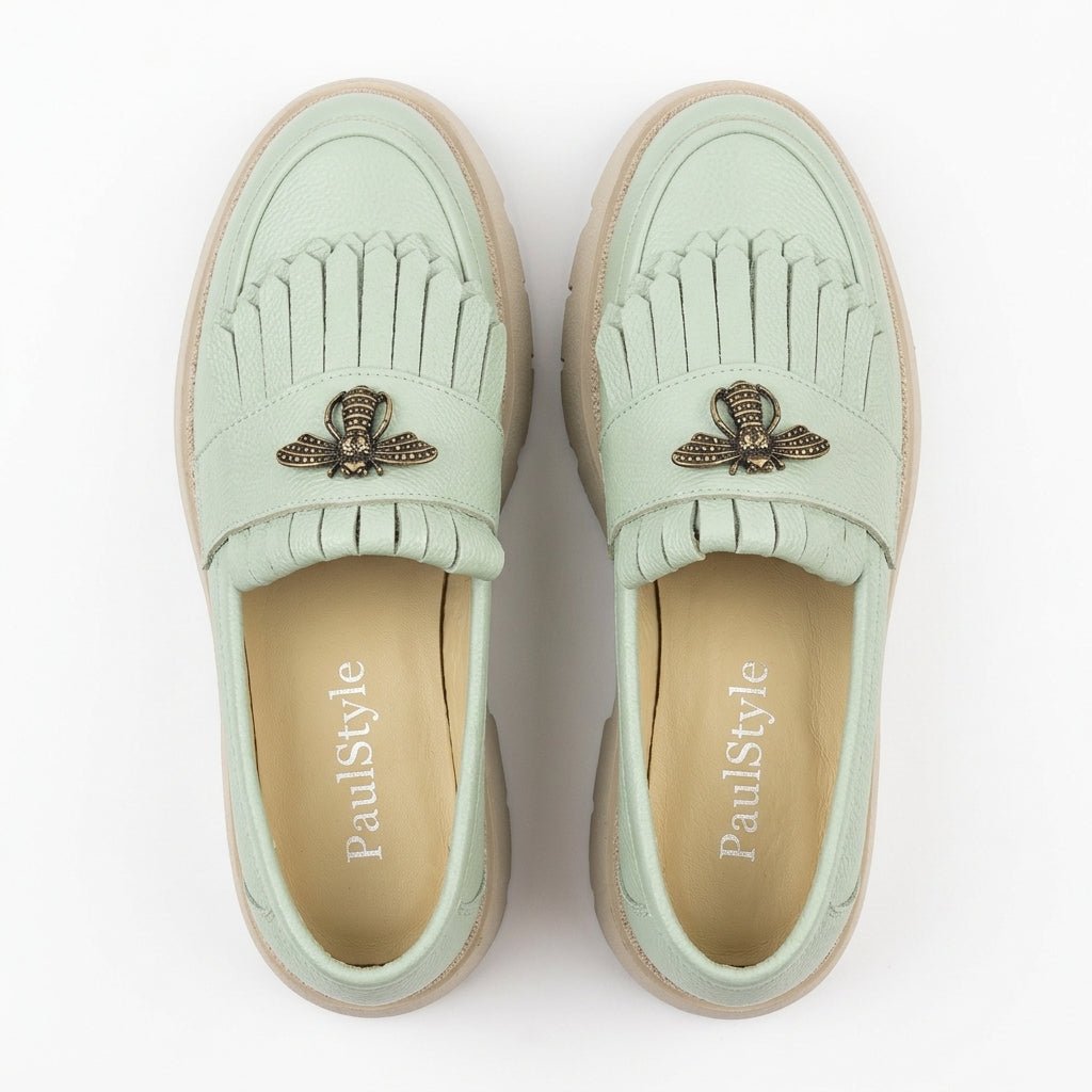 Mocasini dama verde menta, A - 293 - 3, din piele naturala - Paul Style