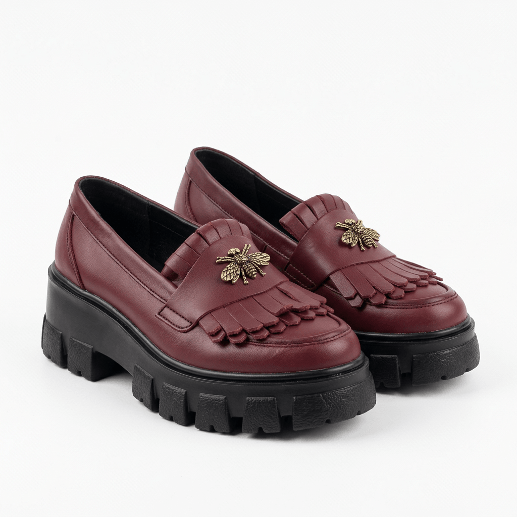 Mocasini dama visiniu, B - Melania, din piele naturala - Paul Style