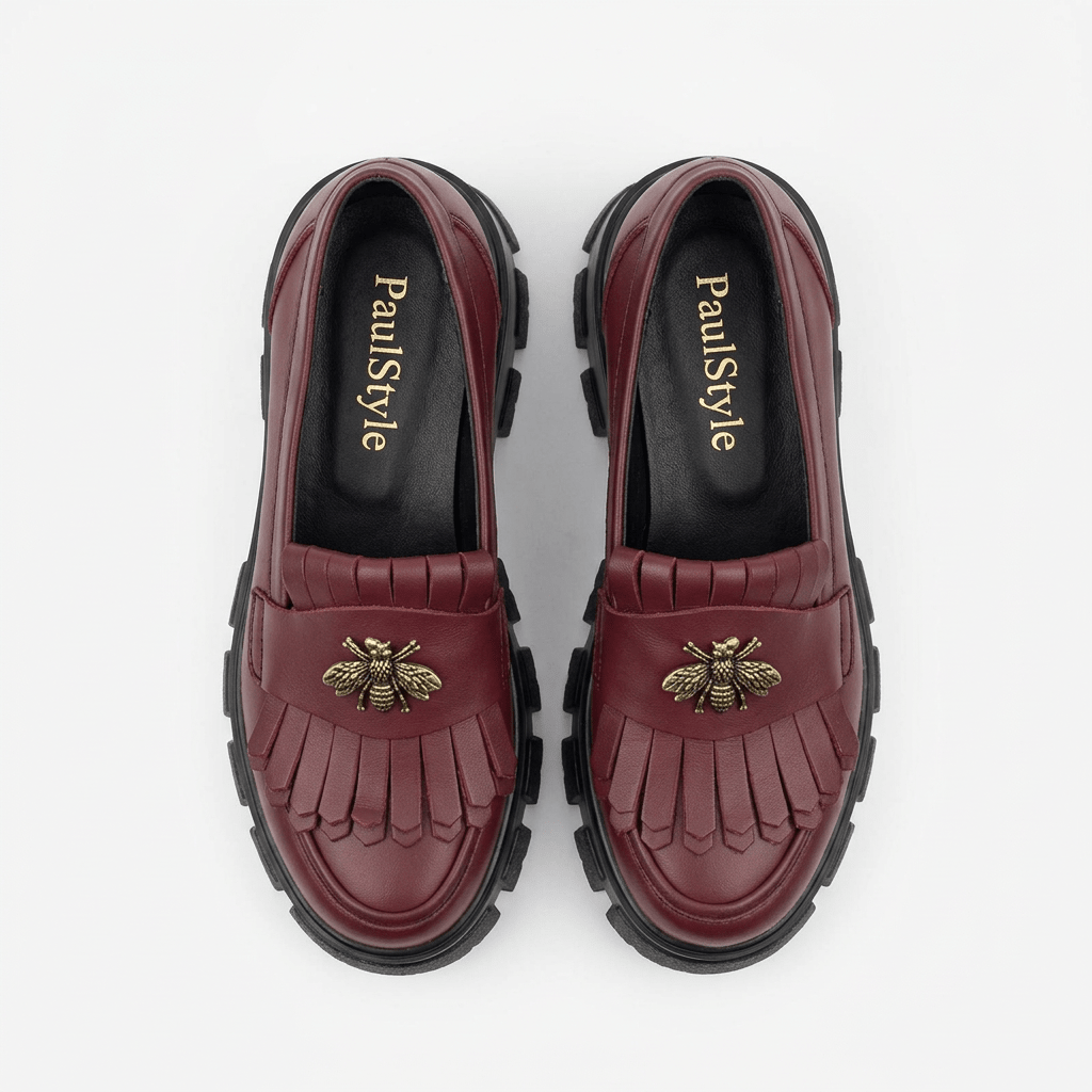 Mocasini dama visiniu, B - Melania, din piele naturala - Paul Style