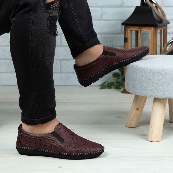 Pantofi barbati casual, 600, din piele naturala negru | visiniu - Paul Style