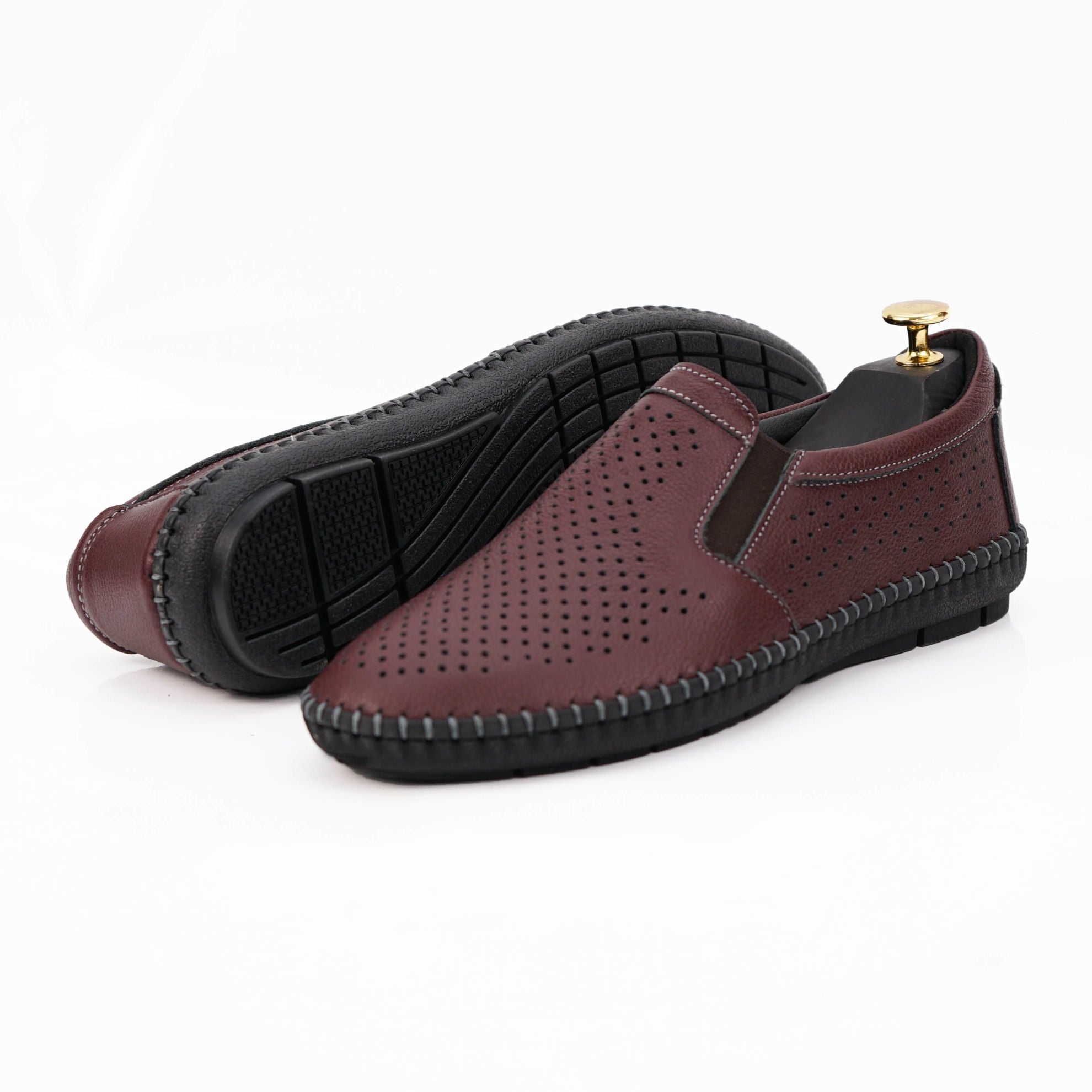 Pantofi barbati casual, 600, din piele naturala negru | visiniu - Paul Style