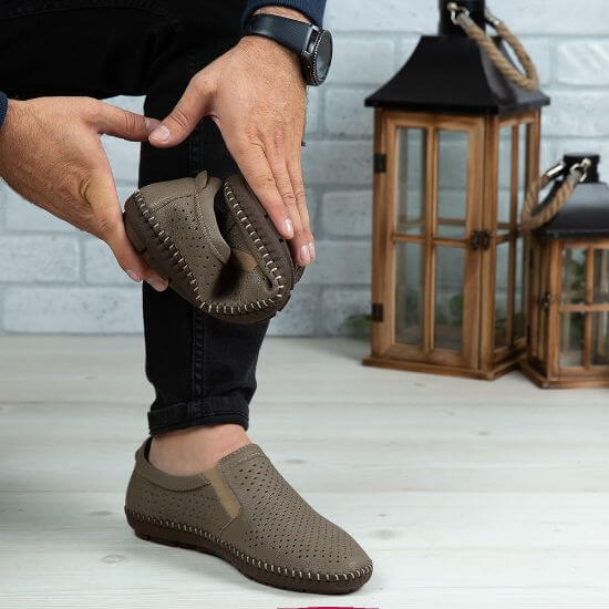 Pantofi casual barbati din piele naturală 600 bej inchis - Paul Style