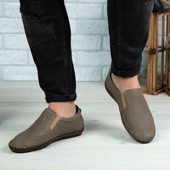 Pantofi casual barbati din piele naturală 600 bej inchis - Paul Style