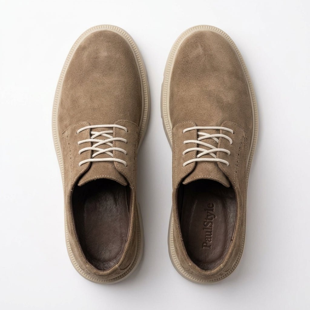 Pantofi casul dama bej - velur, A - 296, din piele naturala - Paul Style