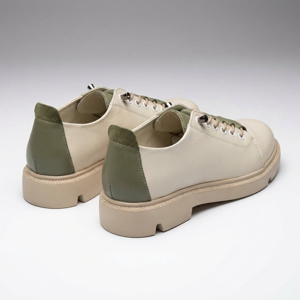 Pantofi dama bej - verde, Norocos - 213, din piele naturala - Paul Style