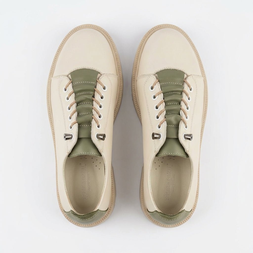 Pantofi dama bej - verde, Norocos - 213, din piele naturala - Paul Style