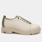 Pantofi dama bej - verde, Norocos - 213, din piele naturala - Paul Style