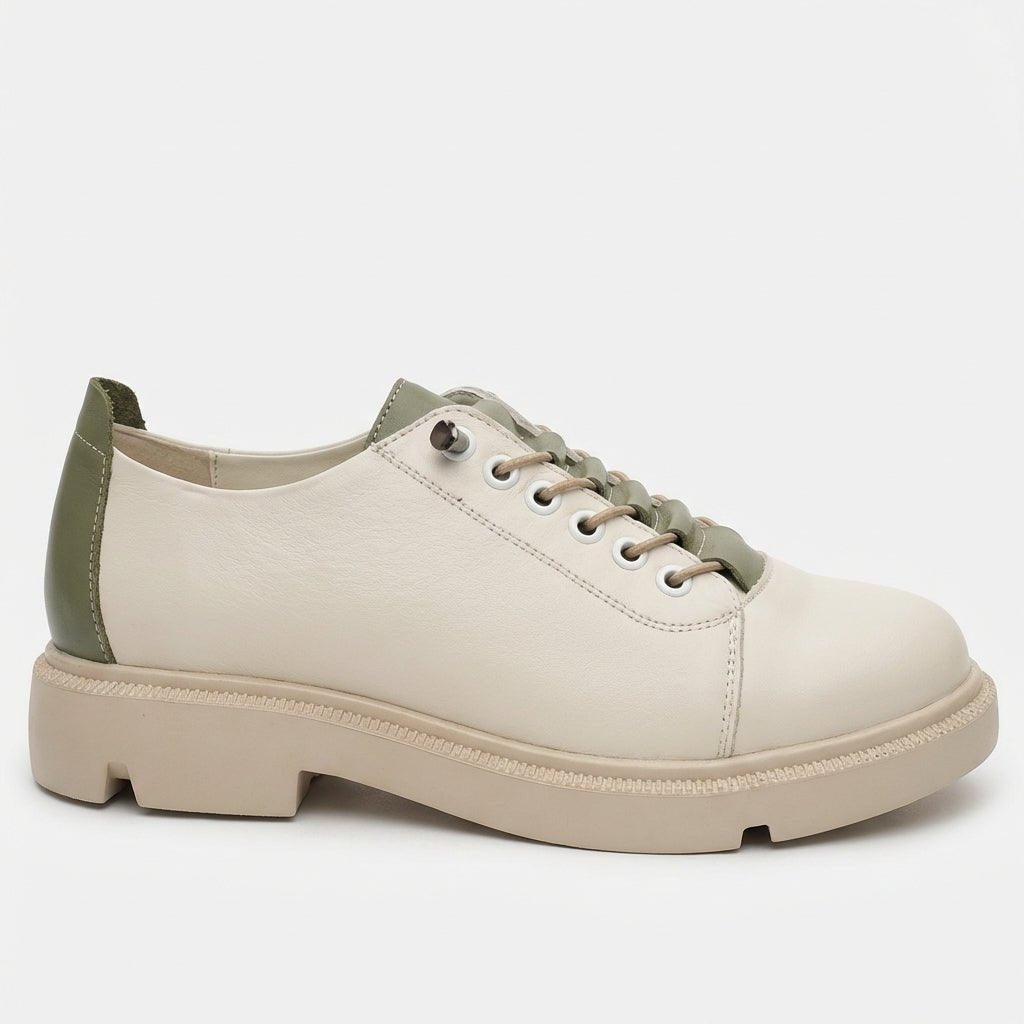 Pantofi dama bej - verde, Norocos - 213, din piele naturala - Paul Style