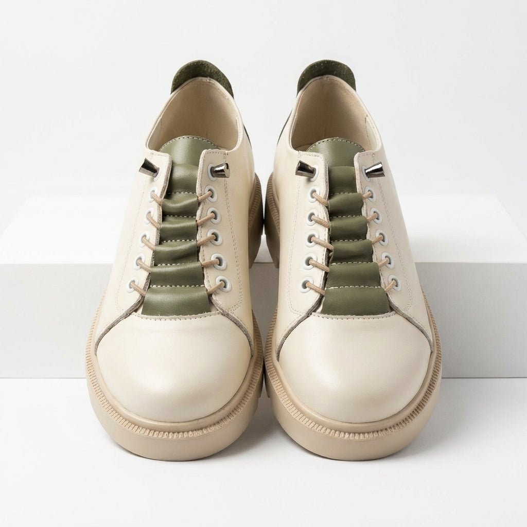 Pantofi dama bej - verde, Norocos - 213, din piele naturala - Paul Style