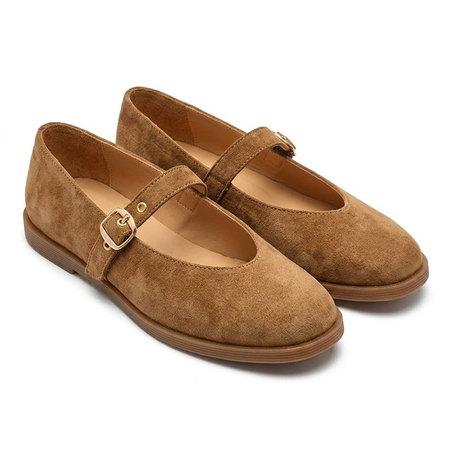 Balerini carmel-velur din piele intoarsa - cod 242
