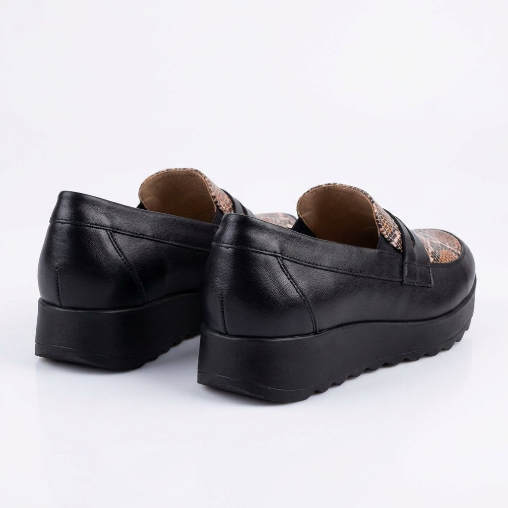 Pantofi dama negru - maro, Villa - Muzi, din piele naturala - Paul Style