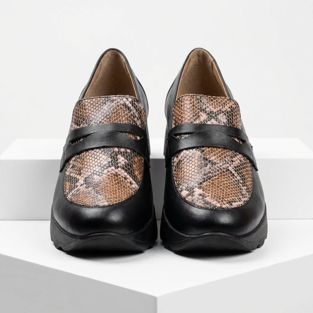 Pantofi dama negru - maro, Villa - Muzi, din piele naturala - Paul Style