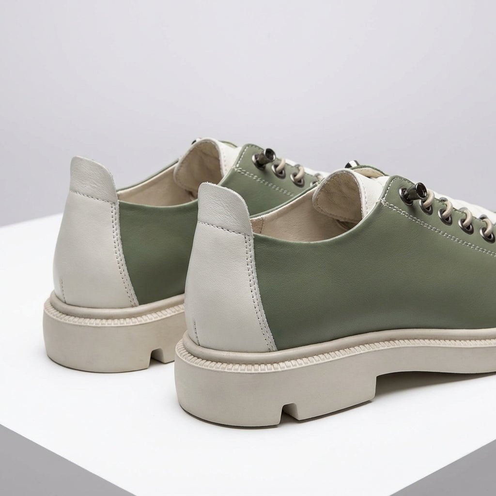 Pantofi dama verde - bej, Norocos - 213, din piele naturala - Paul Style