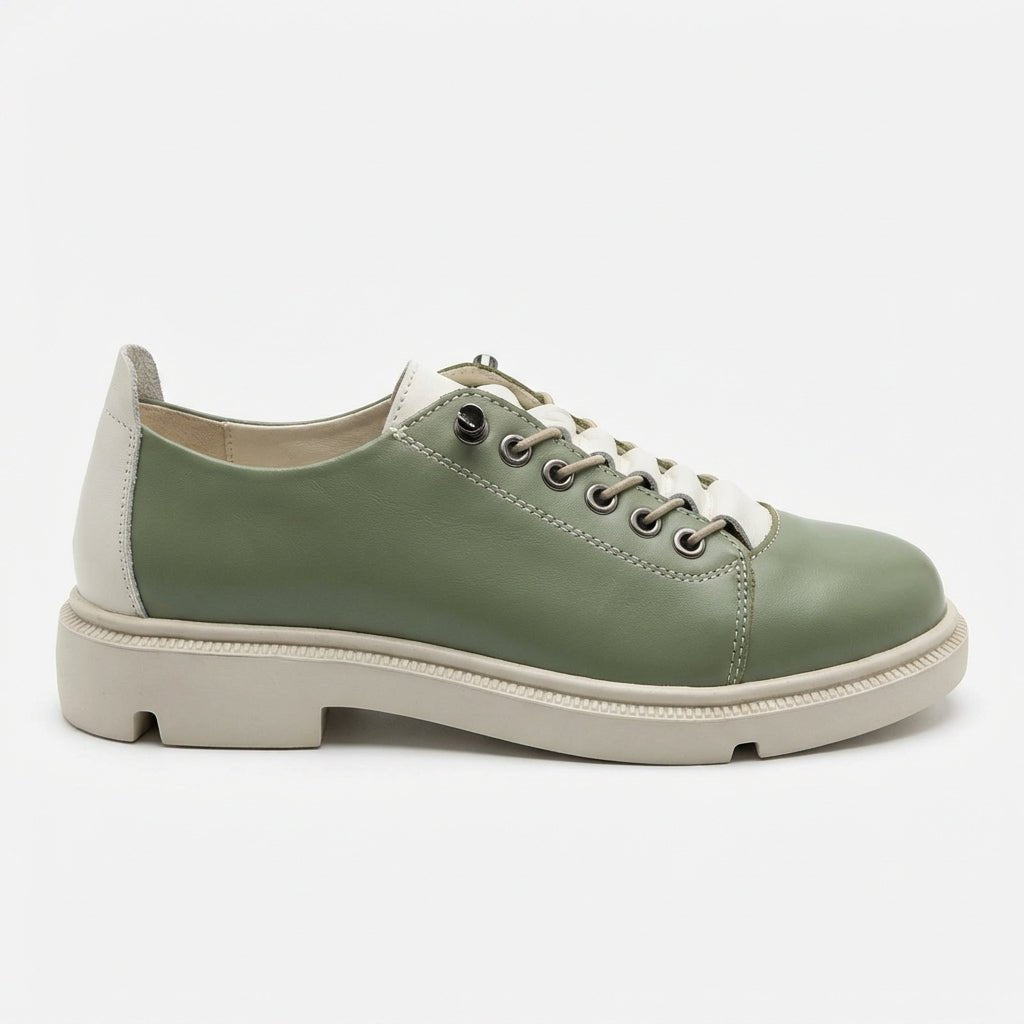 Pantofi dama verde - bej, Norocos - 213, din piele naturala - Paul Style