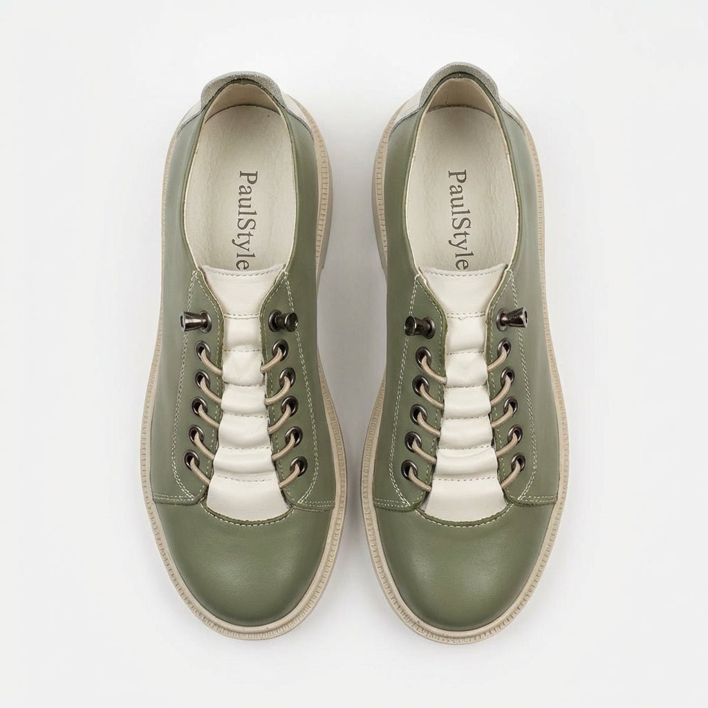 Pantofi dama verde - bej, Norocos - 213, din piele naturala - Paul Style