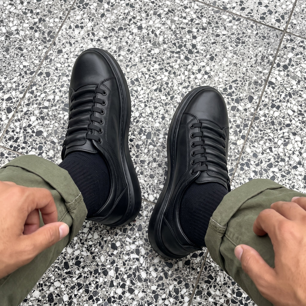 Pantofi sport barbati, din piele naturală negri, 220-1N - Paul Style