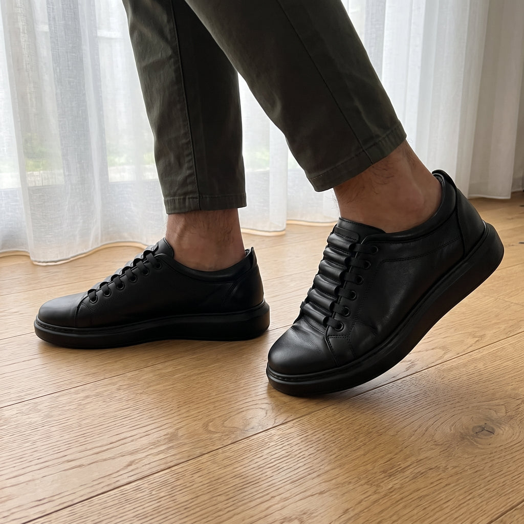 Pantofi sport barbati, din piele naturală negri, 220-1N - Paul Style