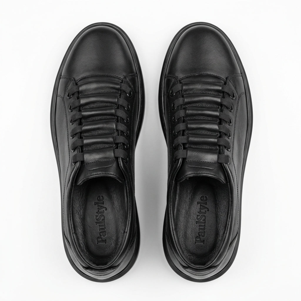 Pantofi sport barbati din piele naturală negri - Paul Style