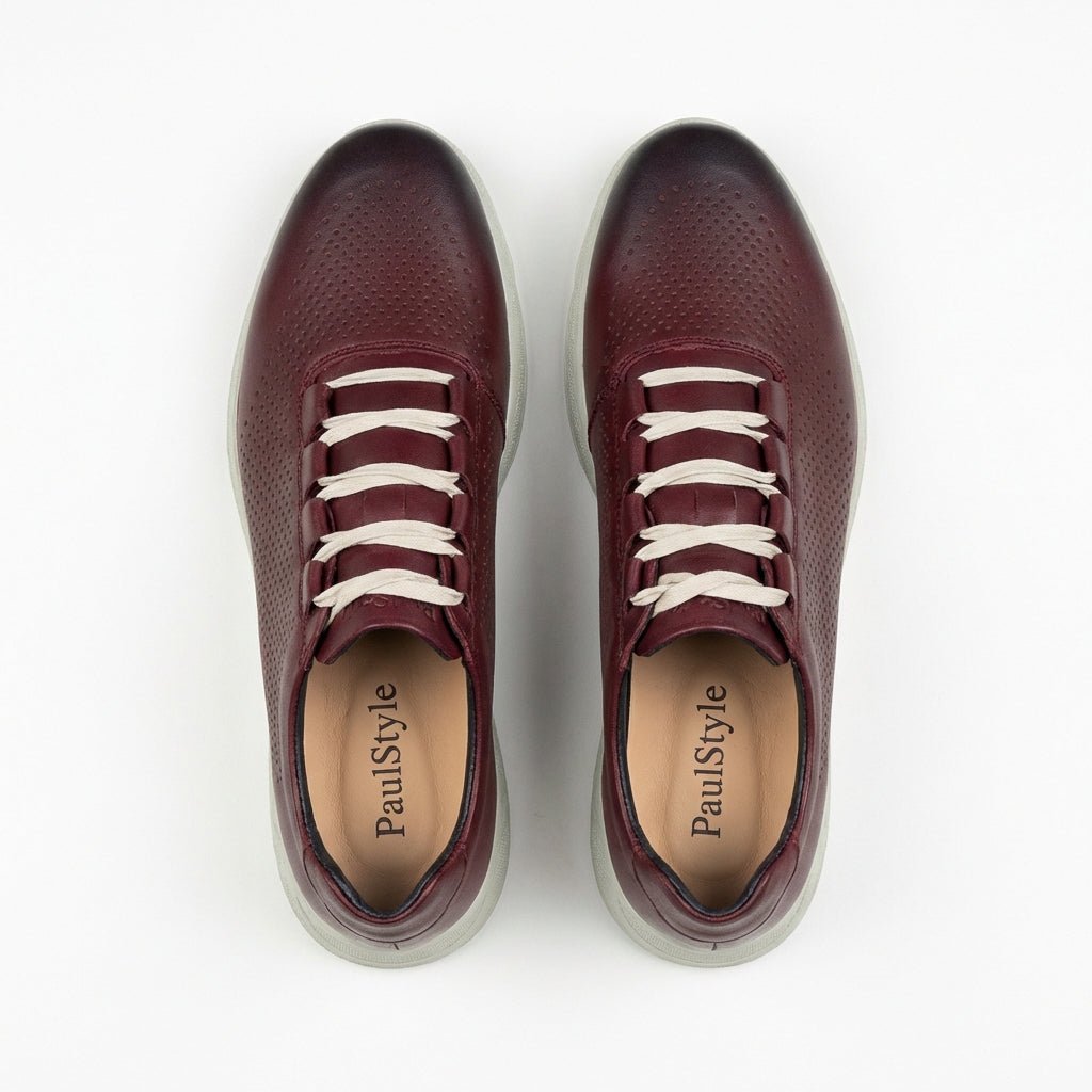 Pantofi sport barbati din piele naturală visiniu 447 - Paul Style