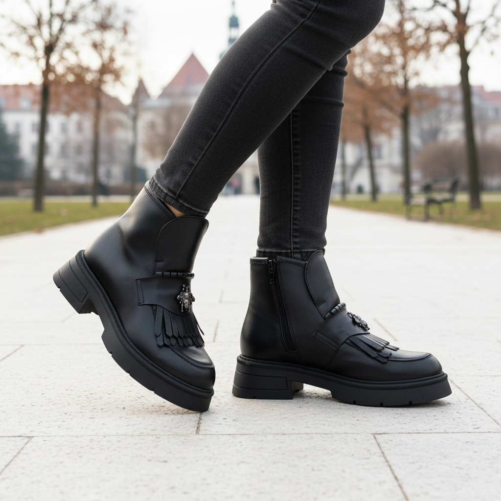 Ghete Dama din Piele Naturala, Culoare negru, Cod 743