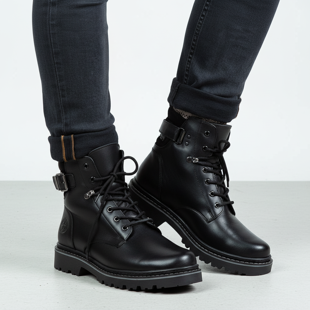 Ghete Barbati din Piele Naturala, Culoare negru, Cod 517