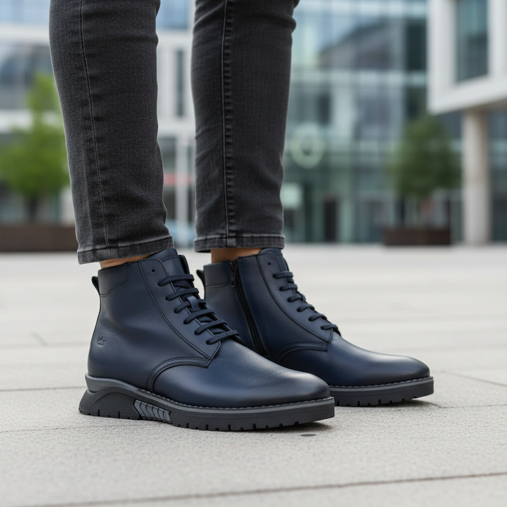 Ghete Barbati din Piele Naturala, Culoare albastru, Cod 840