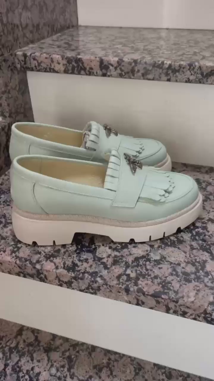 Mocasini dama verde menta, A-293-3, din piele naturala