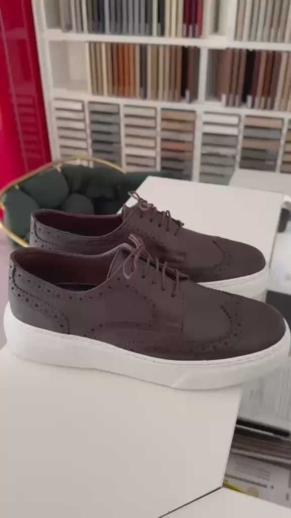 Adidasi barbati din piele naturală, A-507-1, maro-inchis
