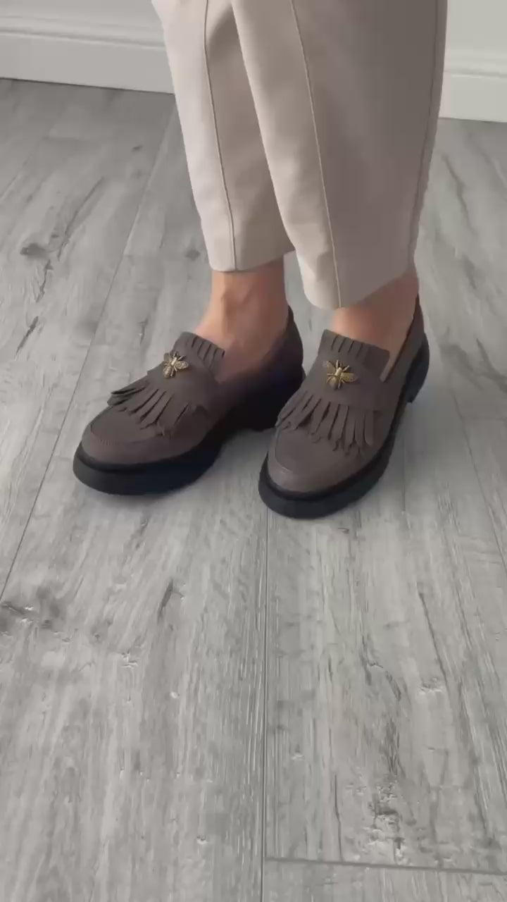 Mocasini dama gri-velur T.N 231, din piele naturala