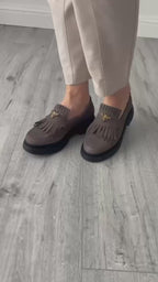 Mocasini dama gri-velur T.N 231, din piele naturala