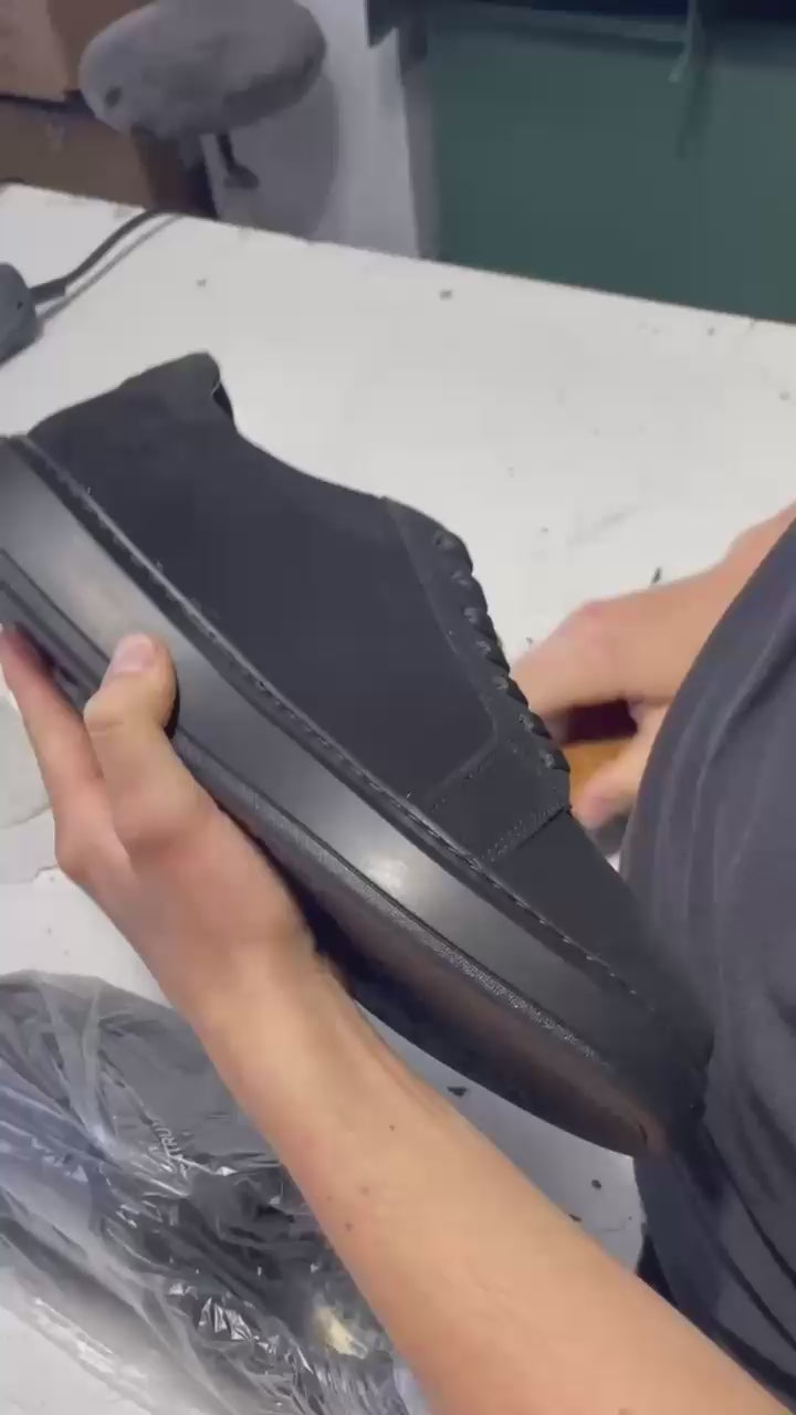 Adidasi barbati din piele naturală, M-112, negru-velur