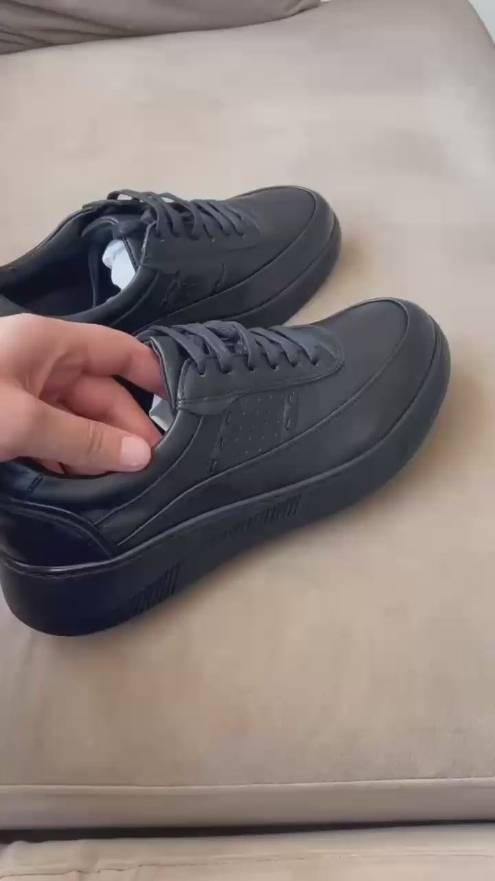 Adidasi barbati din piele naturală, M-093, negru