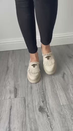 Women's light beige loafers, A-293, made of genuine leather