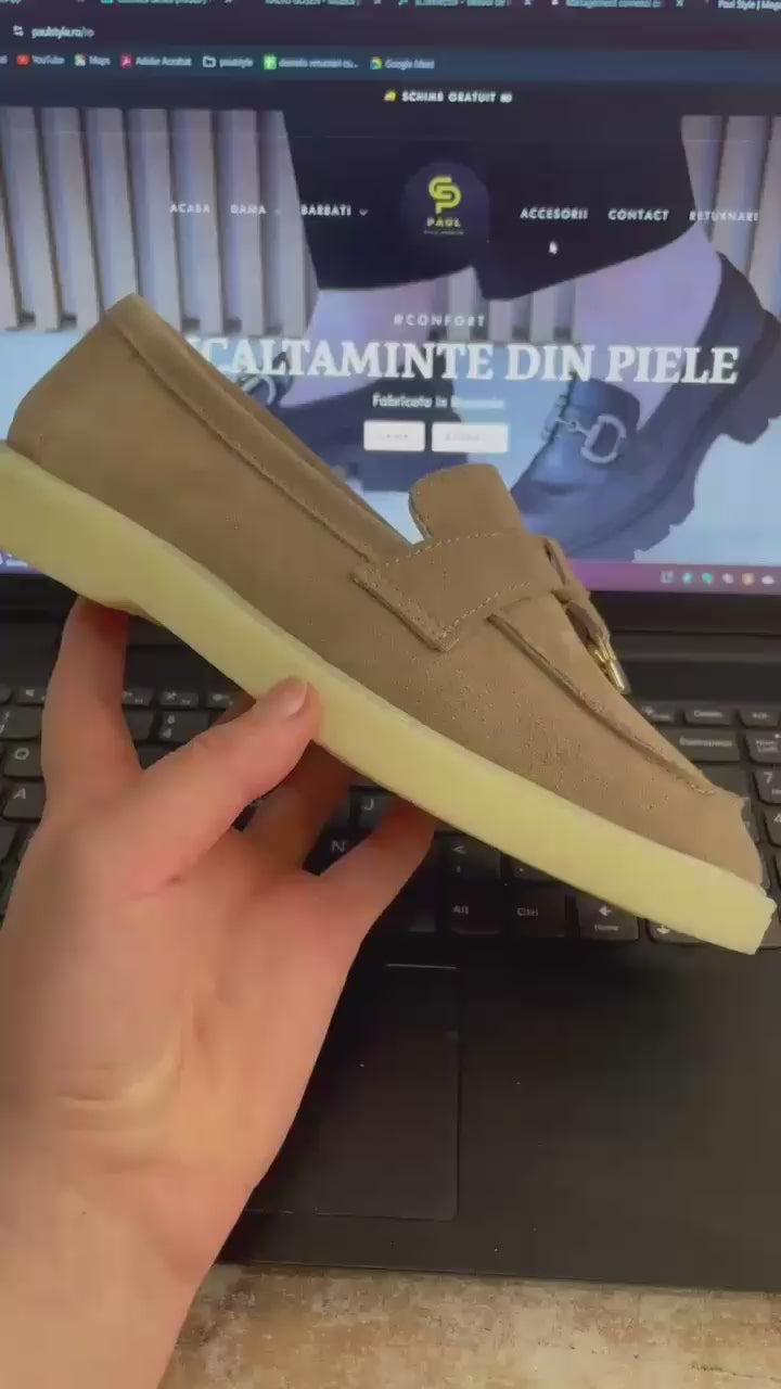 Pantofi dama casual din piele Naturala intoarsa roz-pudra Model 134