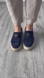 Mocasini dama bleumarin-velur 231, din piele naturala