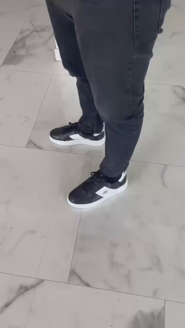 Adidasi barbati din piele naturală, M-102, negru-alb TALBA