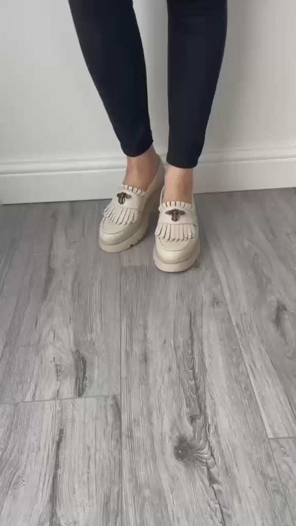 Women's light beige loafers, A-293, made of genuine leather