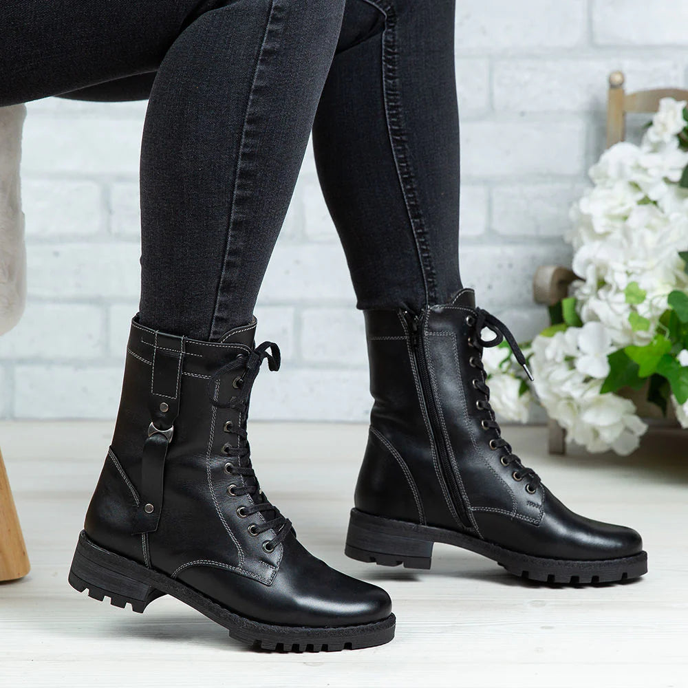 Ghete Dama din Piele Naturala, Culoare Negru, Cod 790