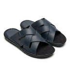 Saboti barbati din piele naturală, M-300, bleumarin - Paul Style