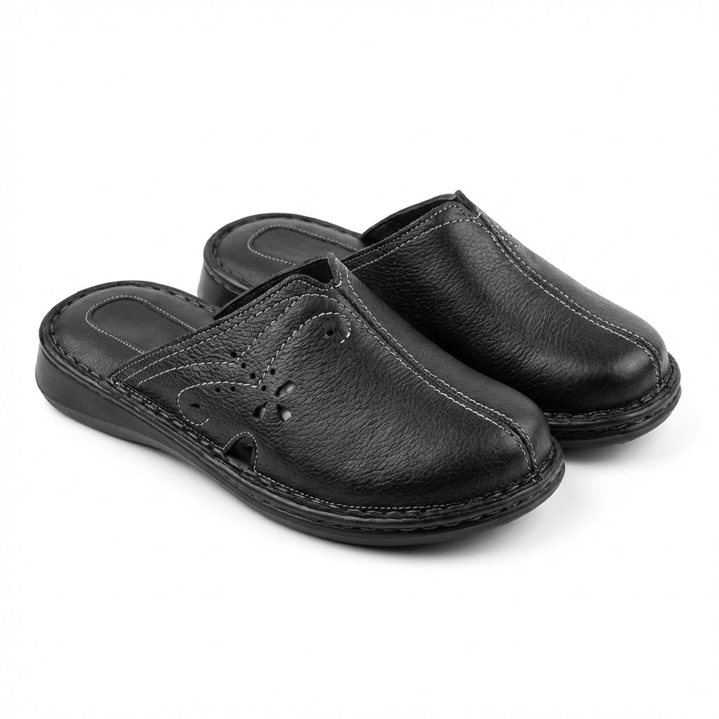 Saboti medicali de dama, negru, A - 01, din piele naturala - Paul Style