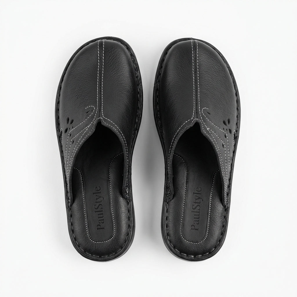 Saboti medicali de dama, negru, A - 01, din piele naturala - Paul Style