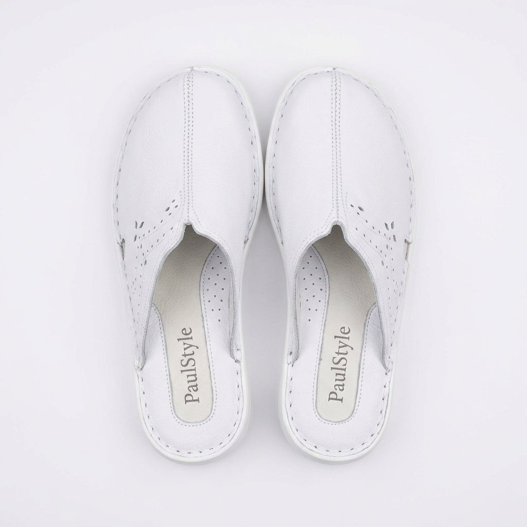 Saboti medicali de dama,alb, A - 01, din piele naturala - Paul Style