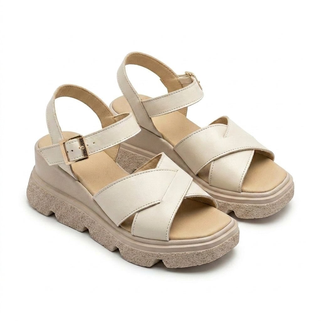 Sandale dama bej, R - 01, din piele naturala - Paul Style