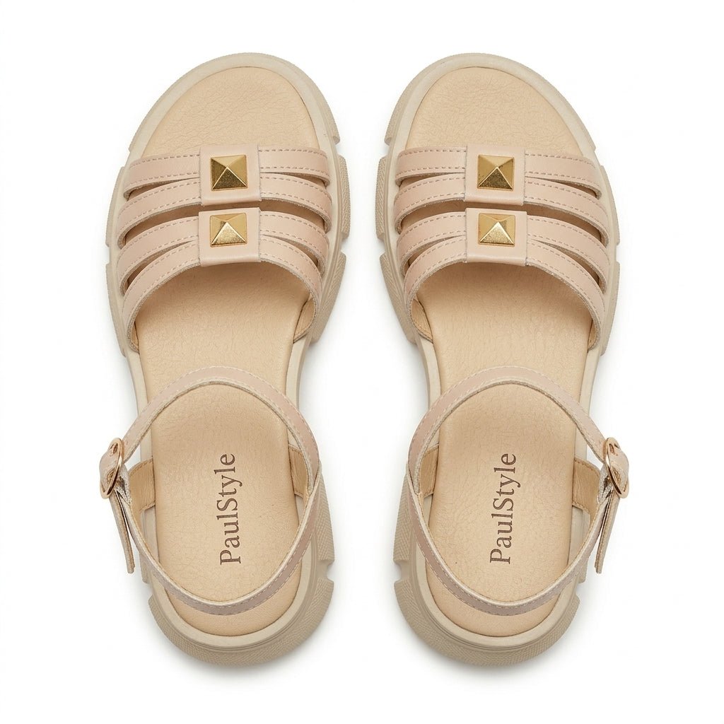 Sandale dama bej, R - 06, din piele naturala - Paul Style