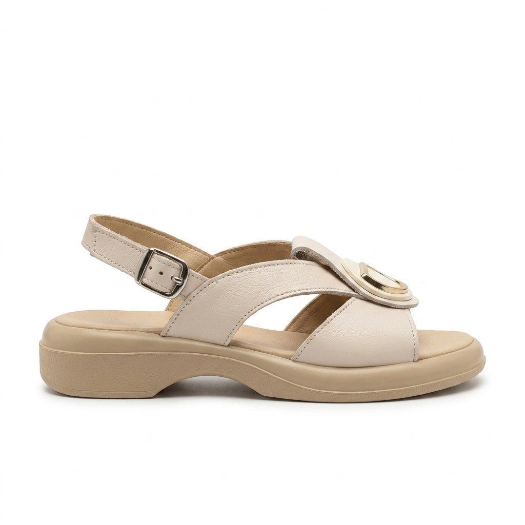 Sandale dama bej, R - 07, din piele naturala - Paul Style