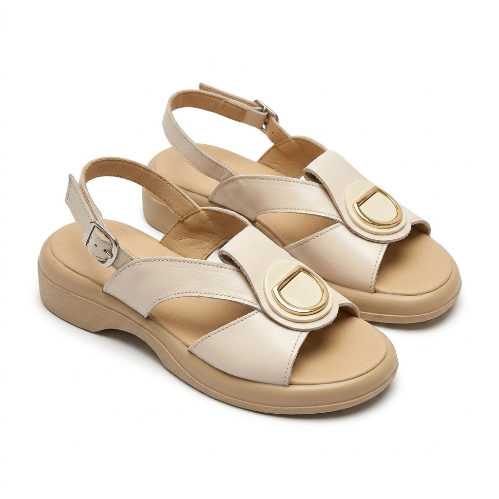 Sandale dama bej, R - 07, din piele naturala - Paul Style