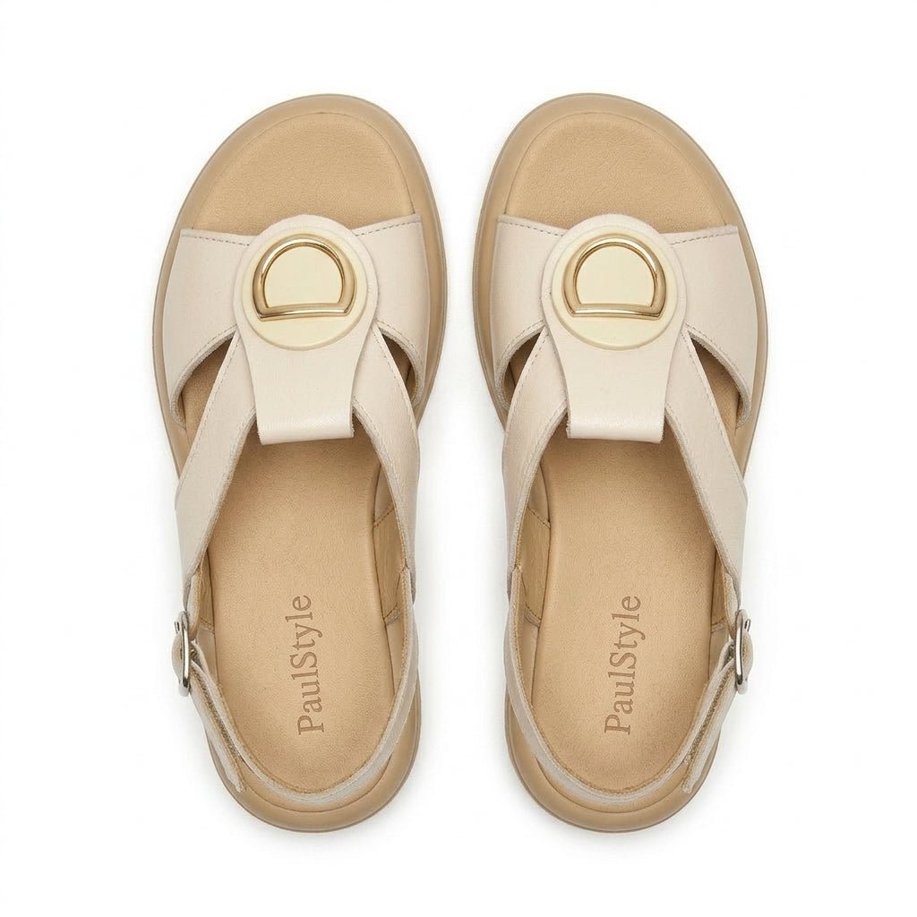 Sandale dama bej, R - 07, din piele naturala - Paul Style