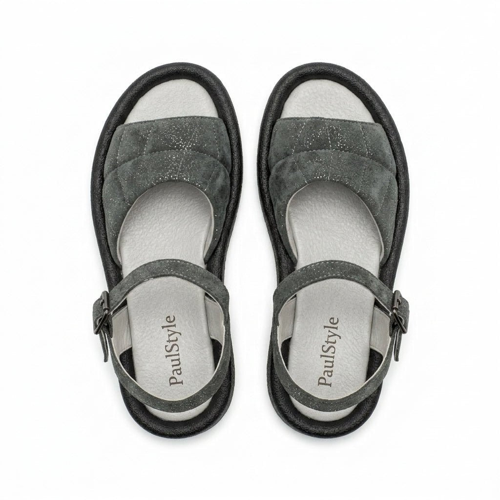 Sandale dama Gri - Inchis, R30, din piele naturala - Paul Style