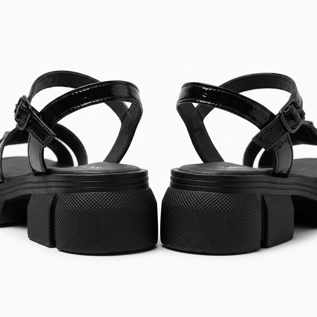 Sandale dama negru - lac, R - 06, din piele naturala - Paul Style